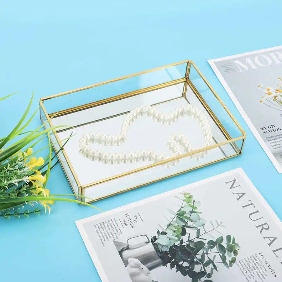 Vintage Metal Storage Box Gold Tray Jewelry Cosmetics Display Decoration