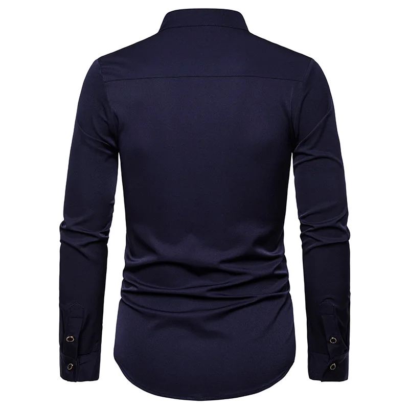 Роскошное платье с длинным рукавом Повседневные мужские рубашки Slim Fit с цветочной вышивкой в Западном гавайском стиле мужские топы рубашки бренд Social уличная одежда