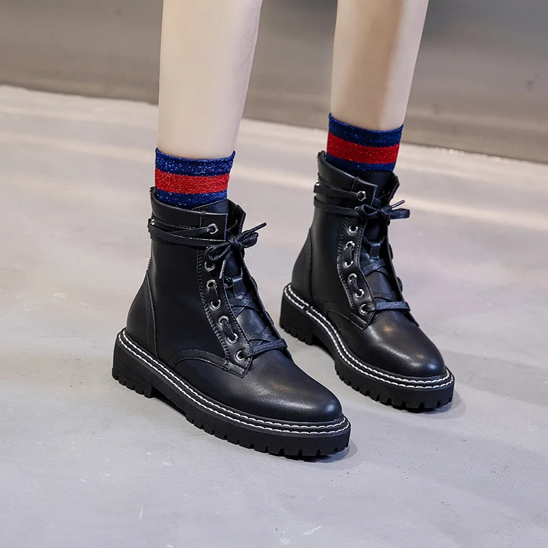 

Women autumn boots martin boots women 2019 new British round head leather women's boots in the tube wild boots zapatos de mujer