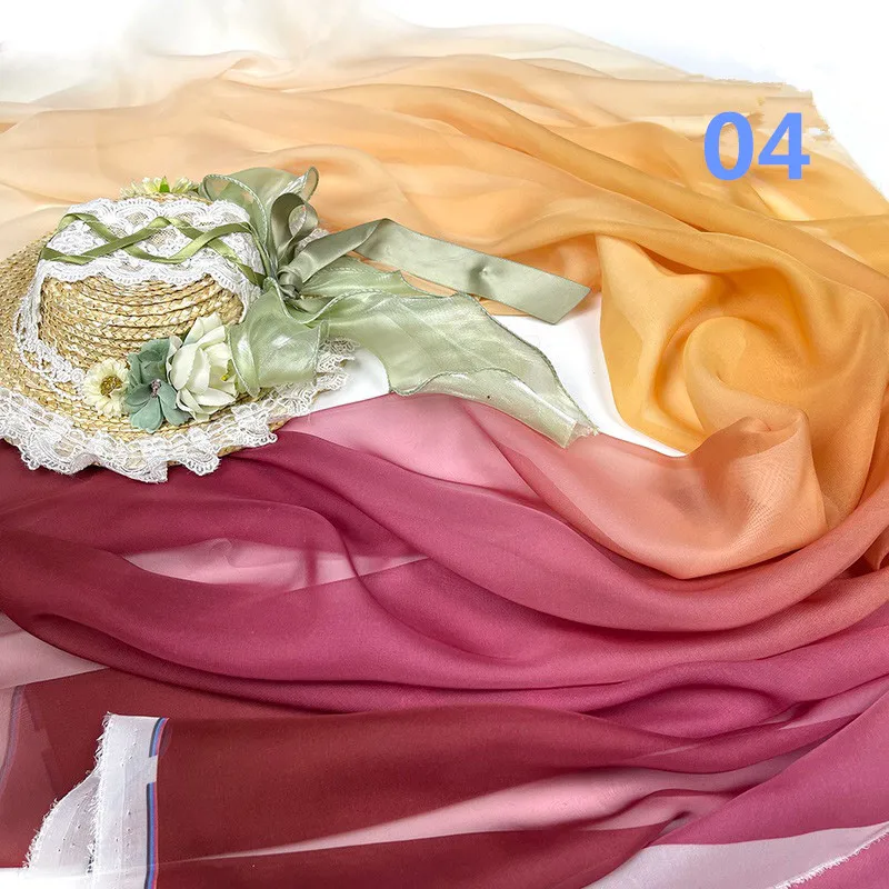 Rainbow Gradient Color Chiffon Fabric 30D Organza Tulle Fabric For Diy Ancient Style Hanfu Wedding Dress Stage Party Decor