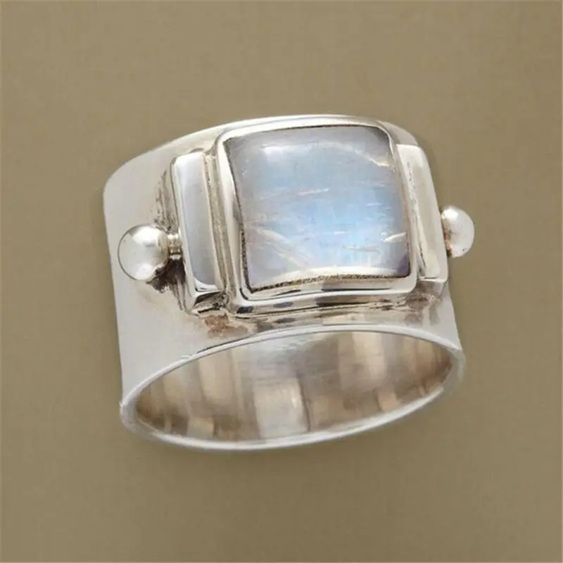 Vintage Moonstone Wedding Rings for Women White Gold Color Large Big Stone Promise Rings