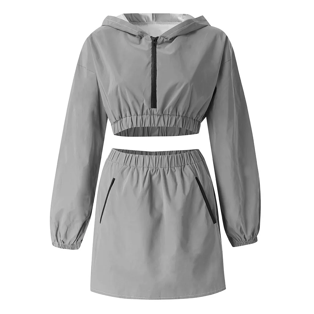 Sexy Sports Set Solid Long Sleeve Hooded Pullover T-Shirt& Skirt Jogging Suits for Women Tuta Donna Sport Conjunto Deportivo