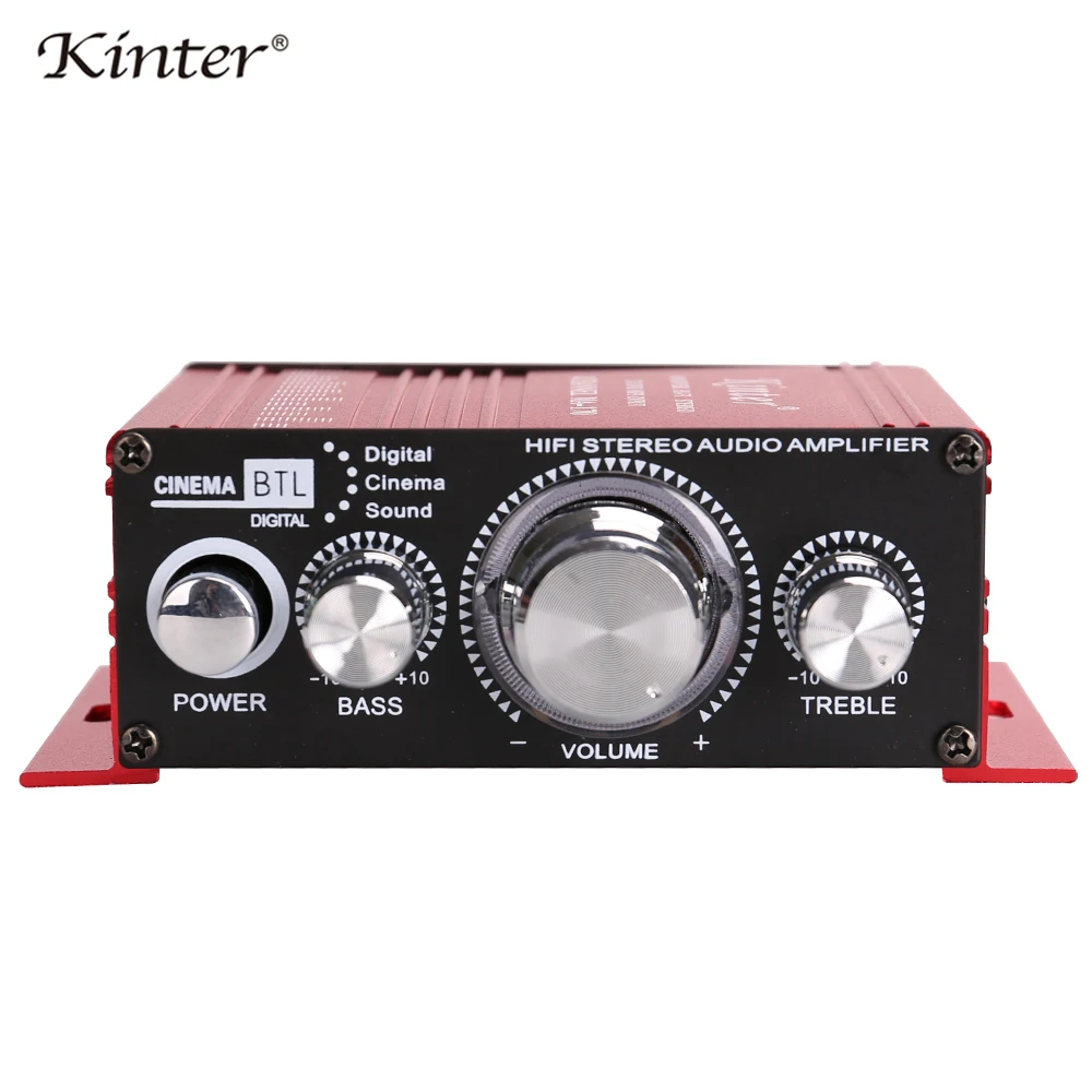 

Kinter MA-170 Hi-fi stereo sound amplifier audio DC12V 20W 2.0CH DVD CD input Red mini aluminum enclosure control bass treble