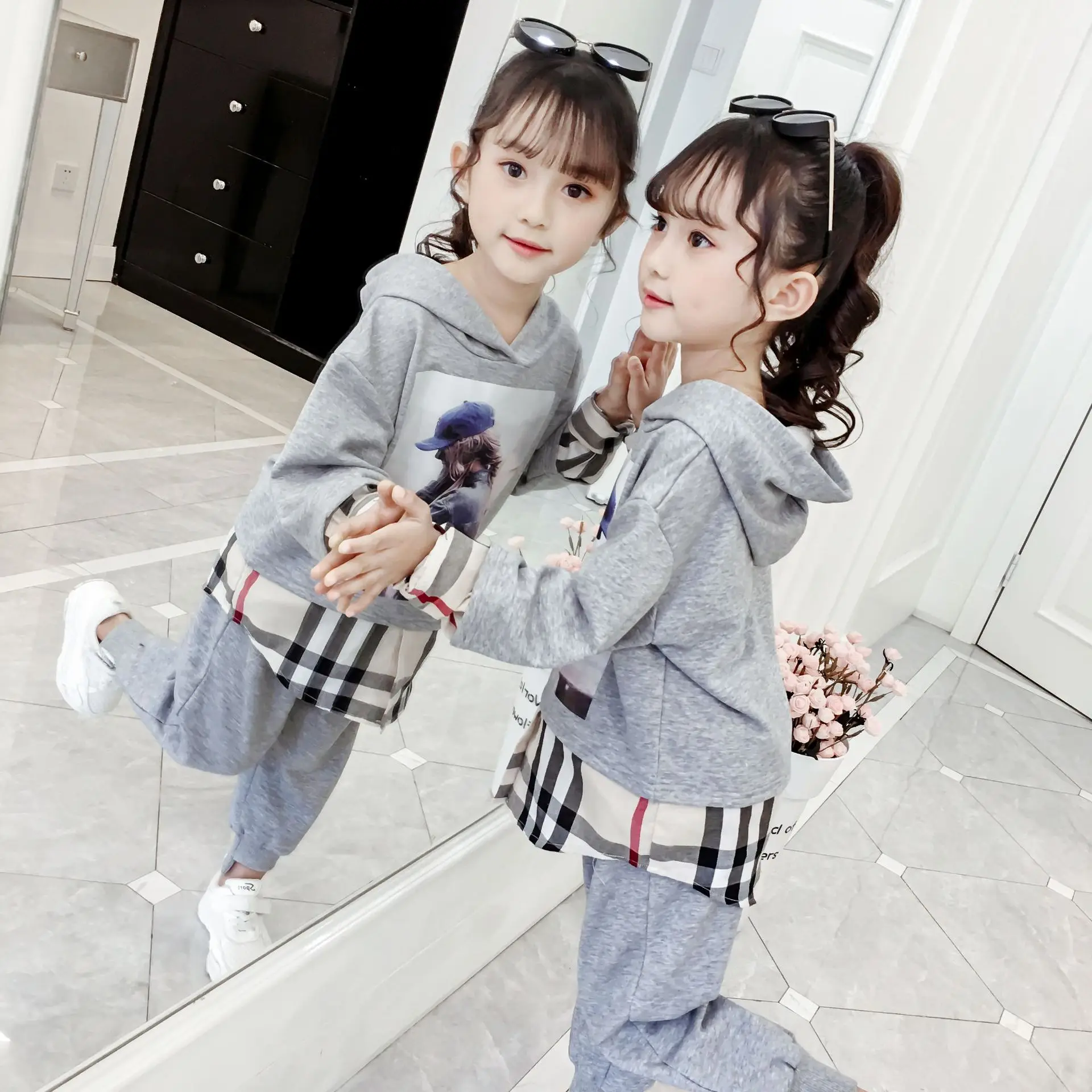 

High quality spring and autumn youth girl sports suit girls wear casual sweater suit children clothes youth sportswear
