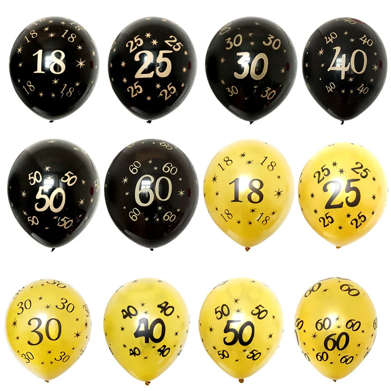 10 шт. 12 дюймов шары на день рождения с цифрами 18 25 30 40 50 60 лет с днем рождения цифровые латексные шары для взрослых