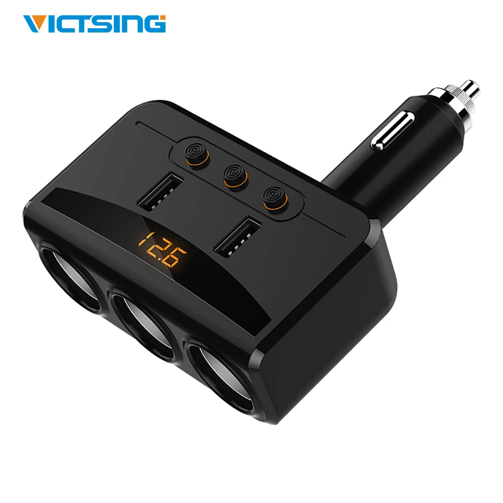 

VicTsing Car Auto Cigarette Lighter Charger with Dual USB 3 Sockets Adapter with LED Display Battery Voltage 12V/24V for iPhone