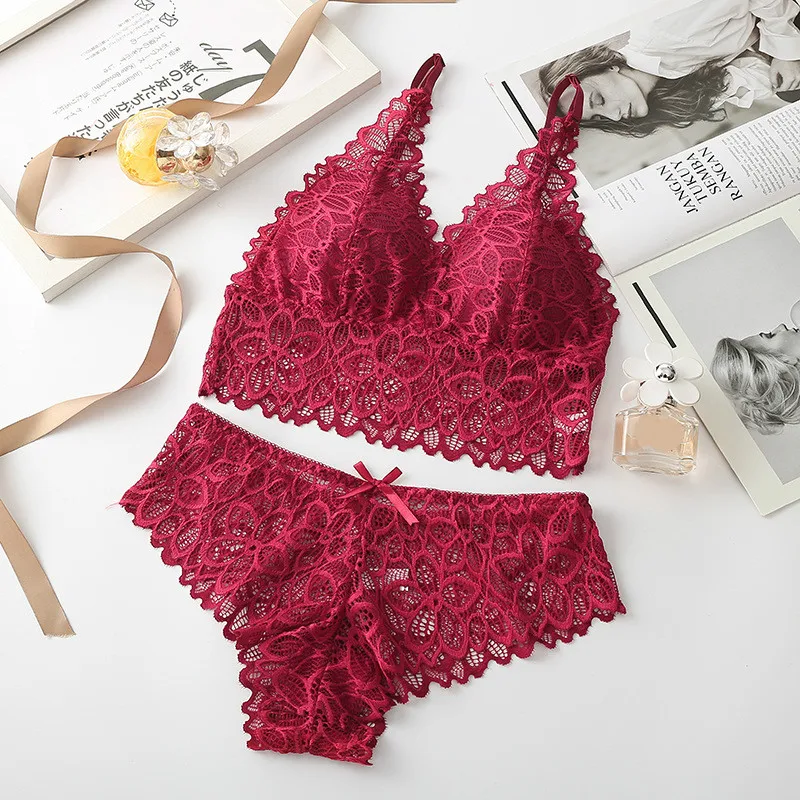 bra and knicker sets cheap Women Lace Bra Sets Seamless Underwear Backless Vest Sexy Panties Lingerie Padded Bralette Ultrathin Briefs Female  Intimates womens lingerie sets