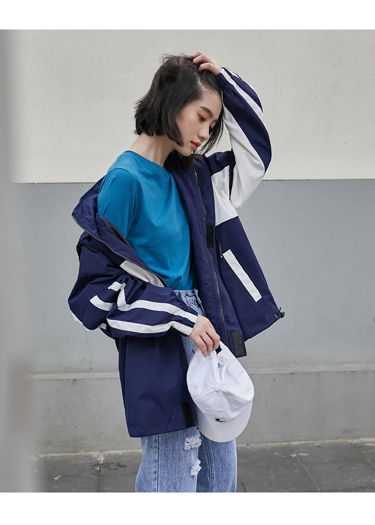 Harajuku куртка с капюшоном, подходящая по цвету, женская уличная одежда, осенне-зимнее Свободное пальто на молнии с длинным рукавом, Женское пальто с буквенным принтом