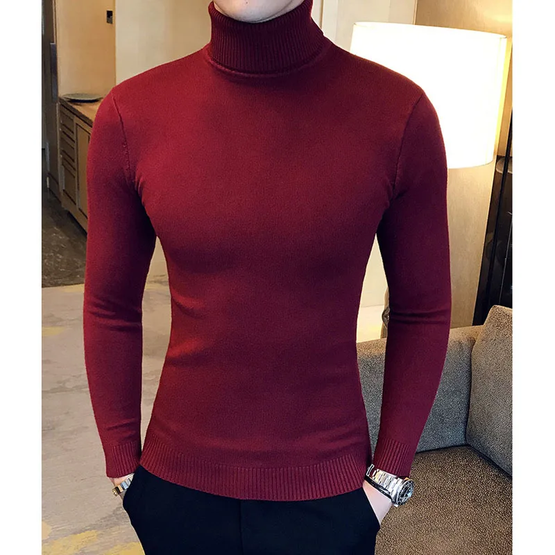 

Mens Turtleneck Sweaters and Pullovers 2019 New Fashion Knitted Sweater Winter Men Pullover Homme Wool Casual Solid Clothes 2053