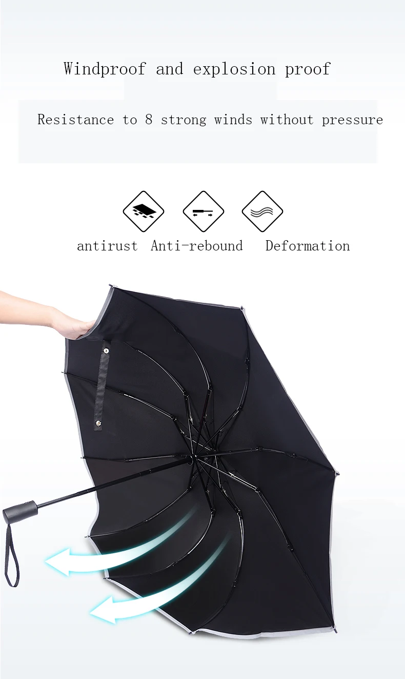 Xiaomi Golf Reverse Umbrella 10 Ribs Travel Folding Umbrella with Reflective Stripes Windproof Auto Open/Close Inverted Umbrella