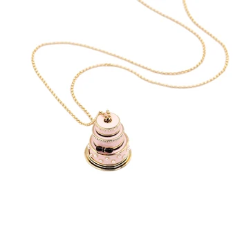 

Lovers Cake Pendant Long Chain Choker Necklace Fashion Jewelry Gifts for Women Gilded Chain