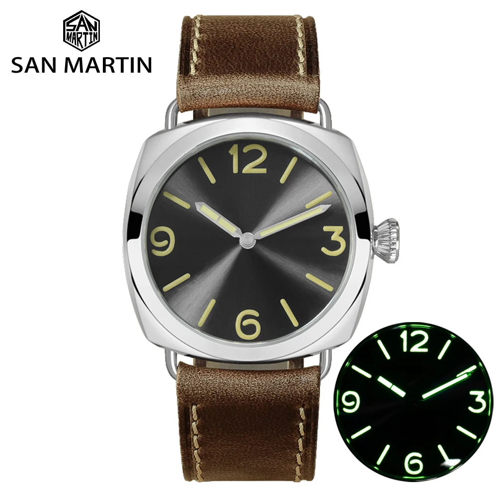 Billede af San Martin Stainless Steel Fashion Simple Automatic Men's Mechanical Watch Holvin Leather Strap Relojes 200M Water Resistant