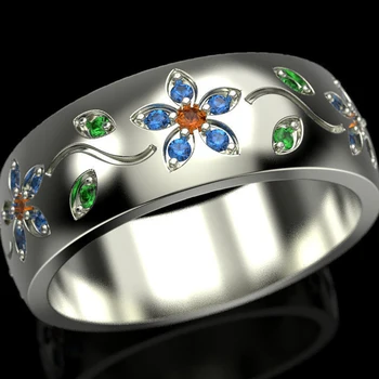 

Bohemia Silver Color Cute Flower Rings For Women Elegant Colorful Crystal Zircon Engagement Ring Wedding Band Jewelry D5M537