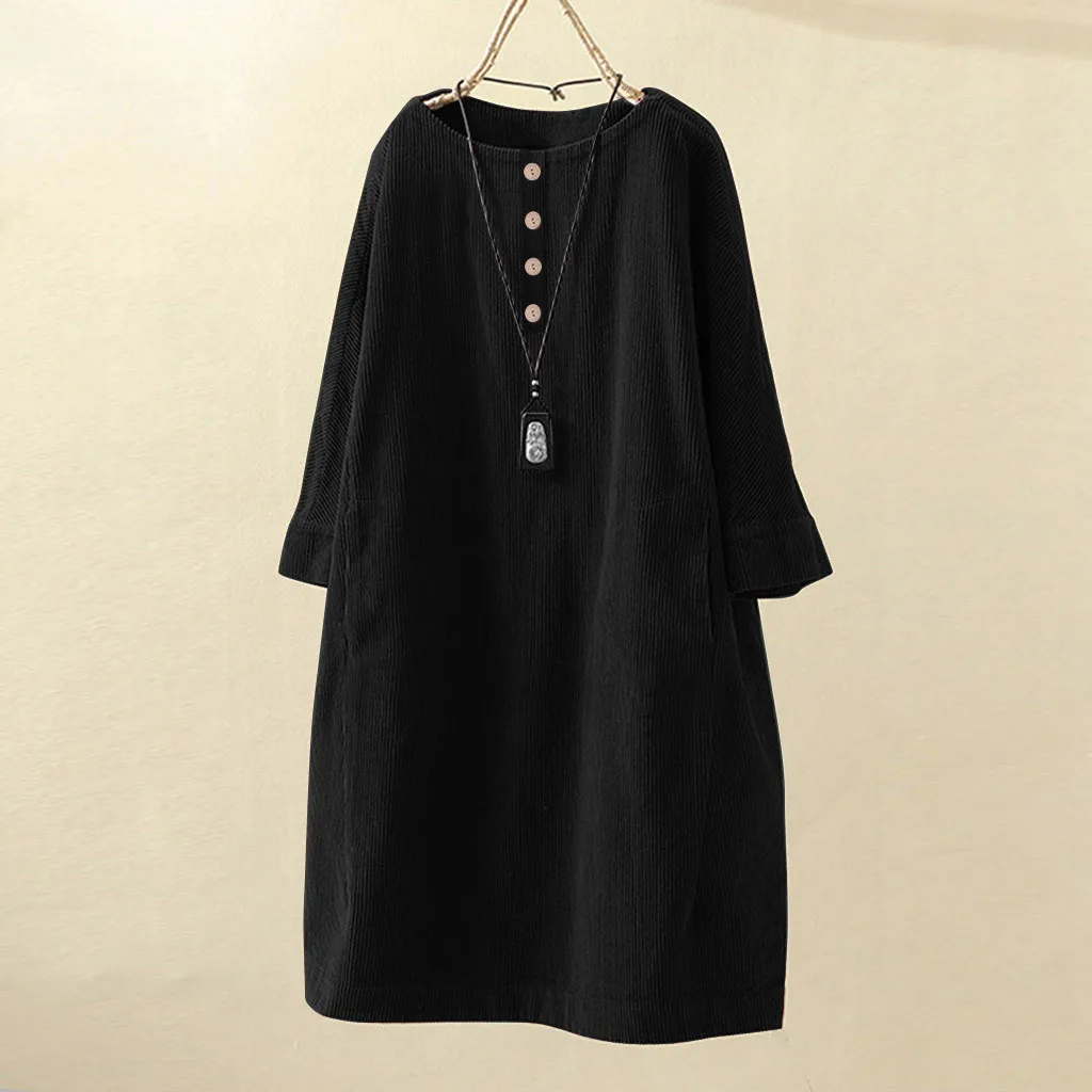 Трендовое вельветовое платье с длинным рукавом женское винтажное Свободное