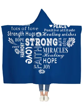 

Love Healing Words Warm Dark Blue Hooded Blanket Bedspread Blankets Blanket Flannel Travel All-Season