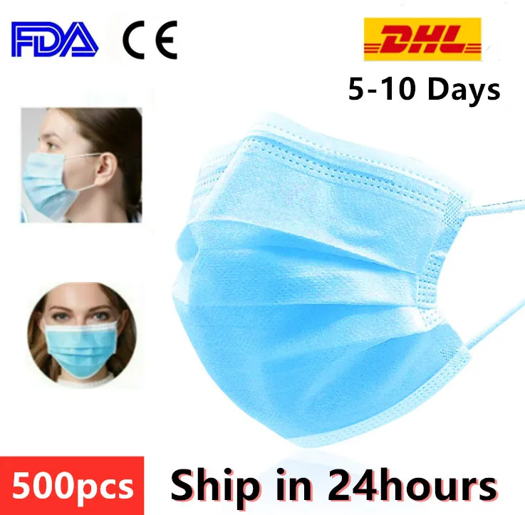 

DHL 500pcs Disposable Masks 3 Layer Non-woven Dust Mask Thickened