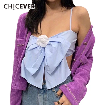 

CHICEVER Sexy Bowknot Vest Female Square Collar Camis Sleeveless Large Size Loose Short Vests Women 2020 Summer Fashion Clothes