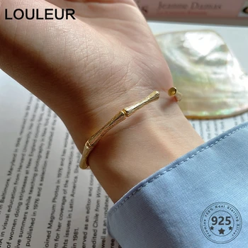 

LouLeur 925 Sterling Silver Bamboo Bangle High Quality Women Geometric Minimalist Gold Bracelet For Female Silver Fine Jewelry