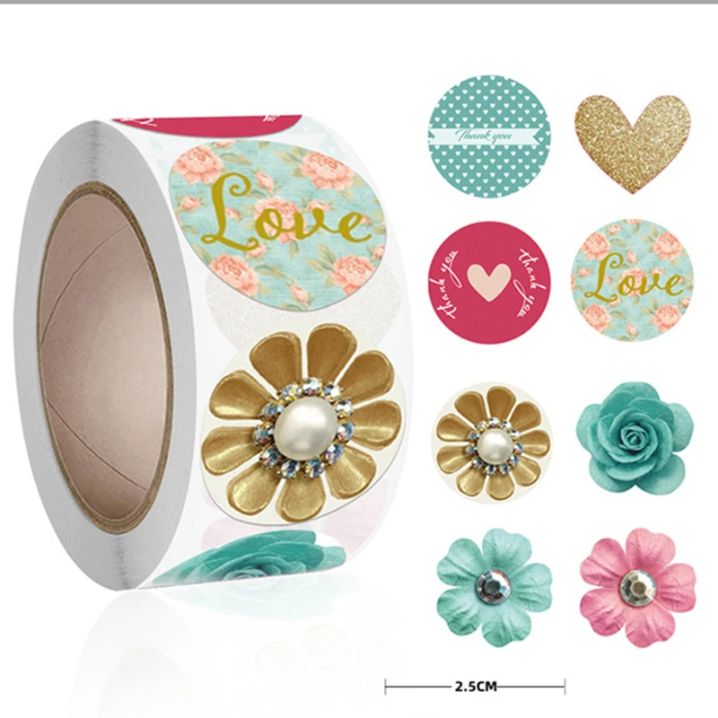100/500 Uds gracias pegatinas flor perla diseño de amor boda fiesta decoración pegatina celebrar Festival regalo sello tienda de niños