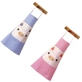 

2pcs Cotton and Linen Aprons Cute Cartoon Pig Shape Design for Cooking Doing Housework (Red + Purple)