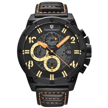 

Pagani Luxury Fashion sportMens Quartz Watches Leather Steel Large Chronograph Waterproof Swim Sports Men Wristwatch Black Clock