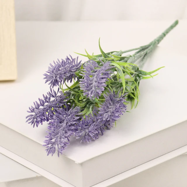 Artificial Flowers Flocked Plastic Lavender Bundle Fake Plants Wedding Bridle Bouquet Indoor Outdoor Home Kitchen Office Table JY96-deep purple