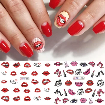 

12pcs Valentine Lips Nail Water Decals Lover Nail Art Stickers Cosmetic Water Transfer Decal Set Slider Tattoos