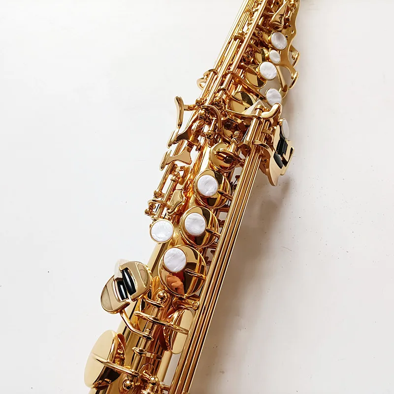 475Brass Straight Soprano Bb B Flat Sax Saxophone Woodwind Instrument Natural Shell Key Carve Pattern Made in Japan