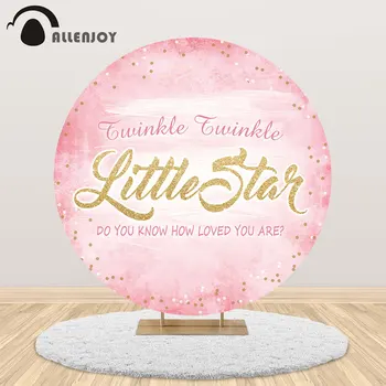 

Allenjoy Birthday Party Round Backdrop Glitter Golden Dot Little Star Twinkle Kid Baby Shower Pink Pastel Watercolor Table Cover