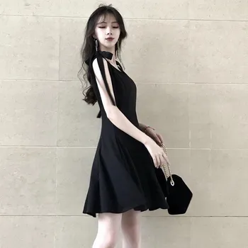 

Women's V-neck Pure Colour Bow Braces Dress Knee Length Sleeveless Summer Dress 2020 Hot Dresses Clothes For Girl Платья