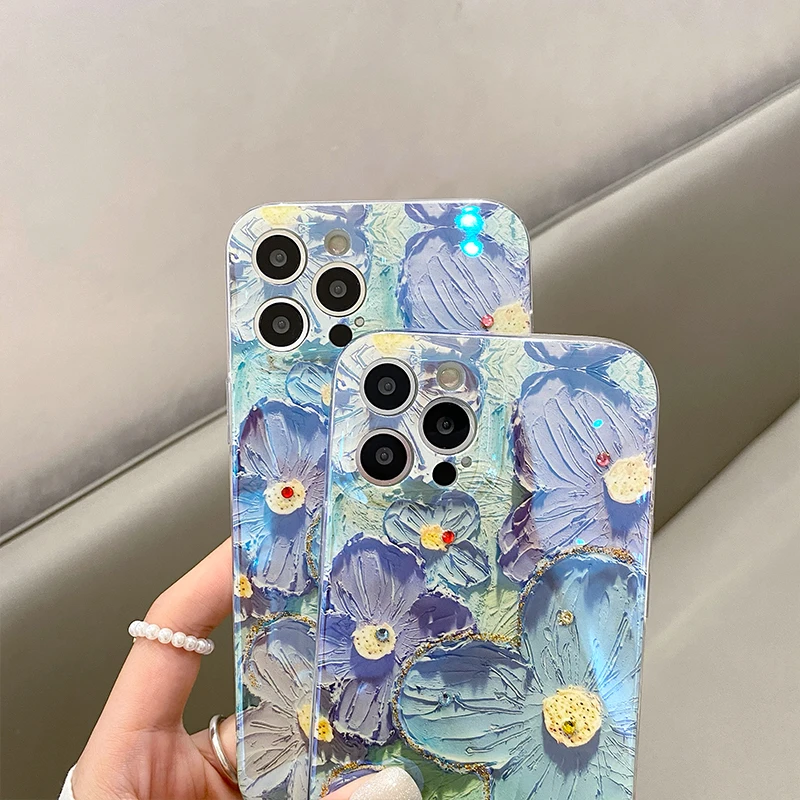 Luxury Fashion Retro Flowers Laser Phone Case For iPhone 13 Pro MAX 12 Mini 11 X XS XR 7 8 Plus SE2020 Soft TPU Shockproof Cover