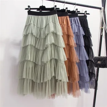 

Autumn Woman Mesh Skirt 2019 New Korean Edition Elastic High Waist Tulle A Line Skirt Sweet Tutu Skirt Saias Faldas Jupe Female