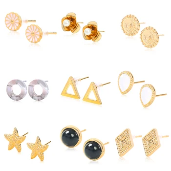 

1 Pair/Gold Color Multiple styles Stud Earring Star Round Triangle Geometric Jewelry Mini Stud Earrings For Women Daily Wear