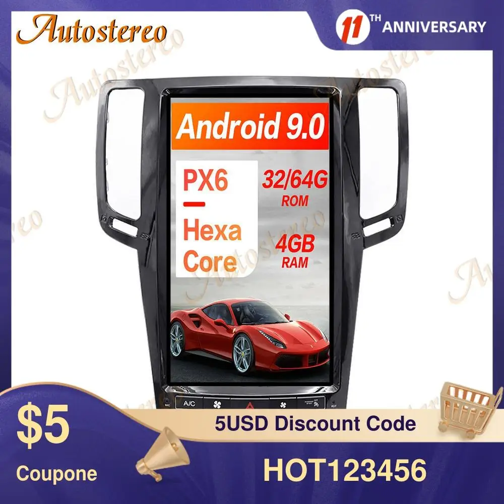 Вертикальный экран Android 9 0 PX6 Автомобильный GPS навигатор для Infiniti G25/Infiniti G37 стерео