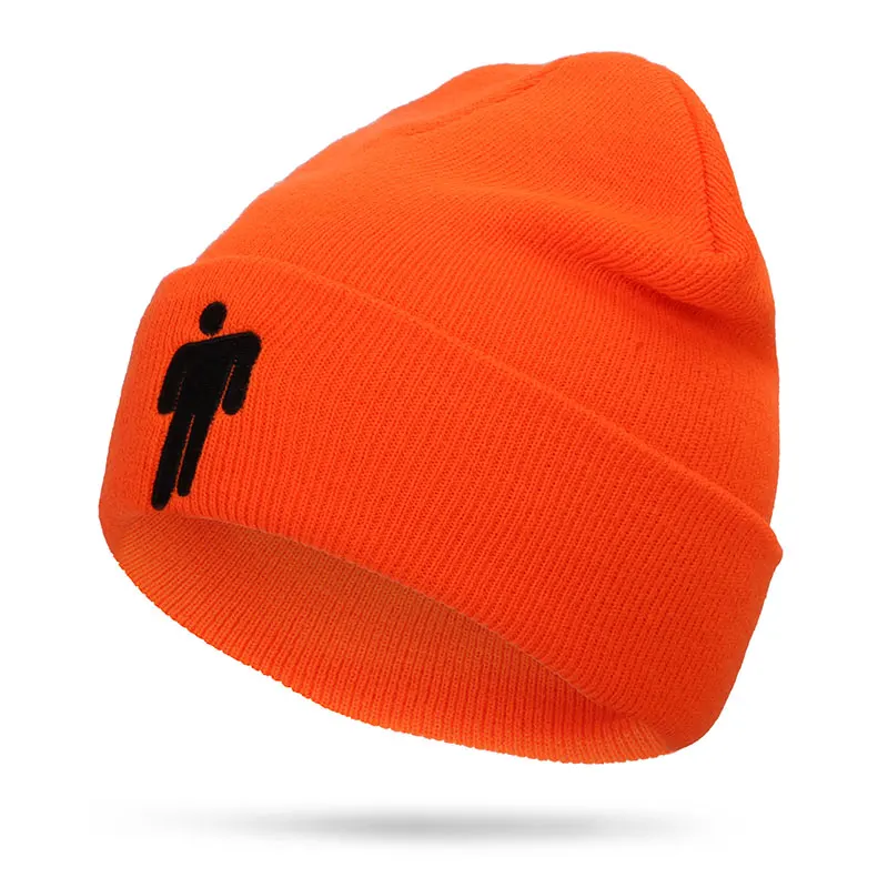Модная вязаная зимняя шапка Billie Eilish с вышивкой для женщин и мужчин, однотонная мягкая шапка в стиле хип-хоп, теплая шапка черепки - Цвет: orange