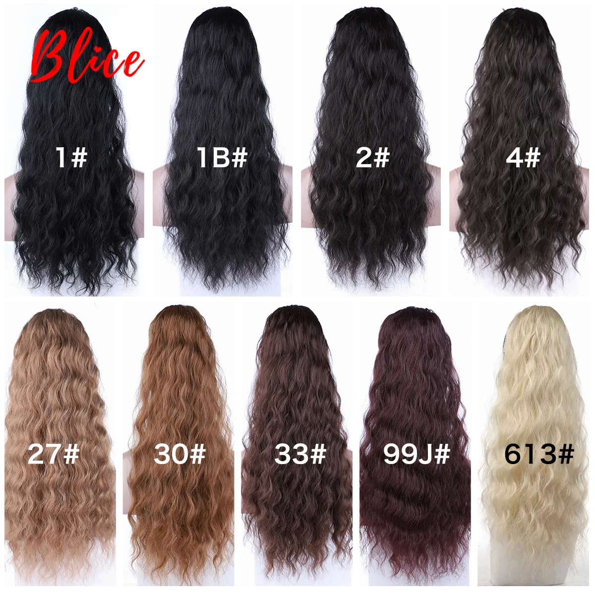 Blice Bouncy кудрявые синтетические 1"-24" натуральные волнистые волосы с двумя пластиковые расчески конский хвост удлиненные волосы коричневый