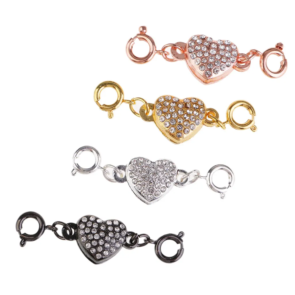 4 Sets Magnetic Clasps for Jewelry Necklace Bracelet Rhinestone Heart Style Snap Clasp Ends Craft DIY Findings