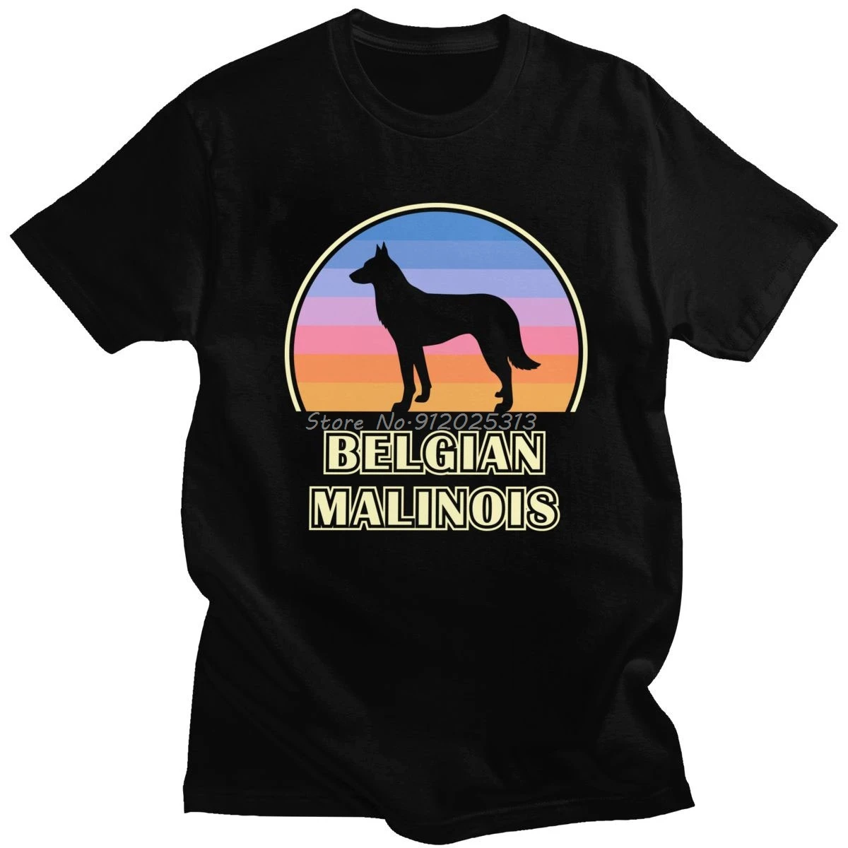 Retro Belgian Malinois Tshirt Men Cotton Vintage Sunset Dog Lover Tee Shirt Fashion Short-Sleeve Urban T-shirt Gift | Мужская одежда