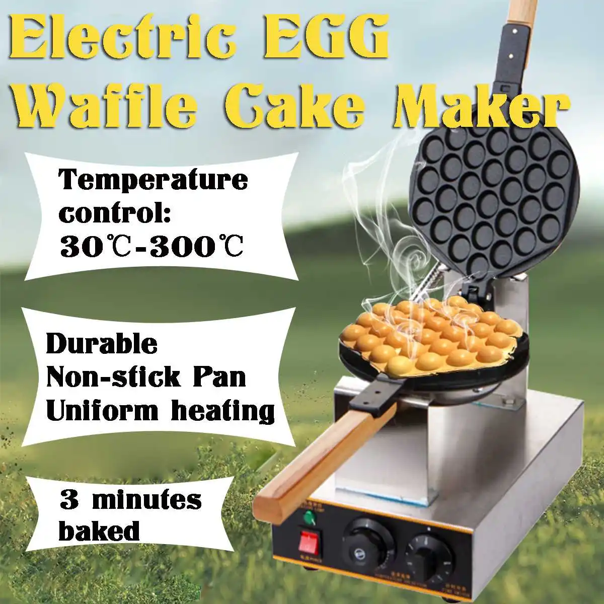 

Non-stick 110V Commercial Electric Waffle Maker Waffle Baker Ice Cream Crispy Cone Making Machine Bubble Egg Cake Eggettes Oven