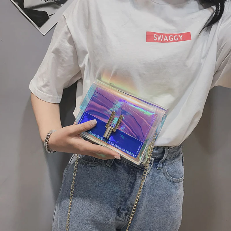 Fashion Women Colorful Jelly Shoulder Bag Girl Laser Holographic Transparent Handbag Crossbody Messenger Bags Mini Tote SS0424 (17)