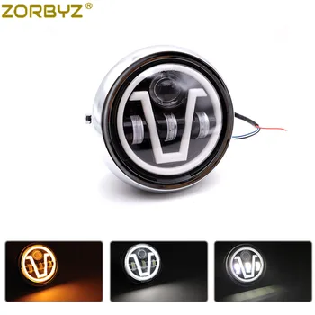 

ZORBYZ Motorcycle 7'' Round LED Projector Modified Headlight With Angel Eye Light For Harley Honda CB400 CB500