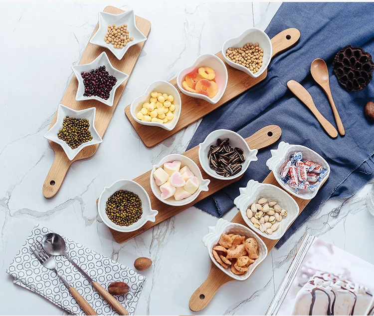 Japanese-style Ceramics Splitter Dried Fruit Nut Dish Household Restaurant Hotel Snack Dessert Dessert Plate Suit Sauce Dish