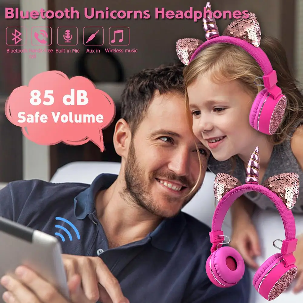 JINSERTA милые наушники с единорогом, беспроводные детские наушники с Bluetooth, стерео Музыкальная гарнитура с микрофоном для громкой связи, подарок для мальчиков и девочек
