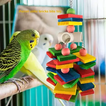 

Bird Toy Small and medium-sized Parrot Toy Colorful Wood Blocks Climbing Ladder Bird Bite Hanging Cage Toys Hot Sale Parrot Toy