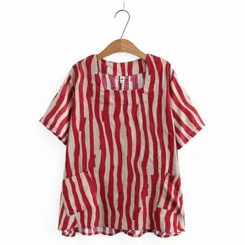

Plus size soft cotton Striped O neck women loose tshirts 2020 new summer pockets casual ladies short sleeve t shirts female tops