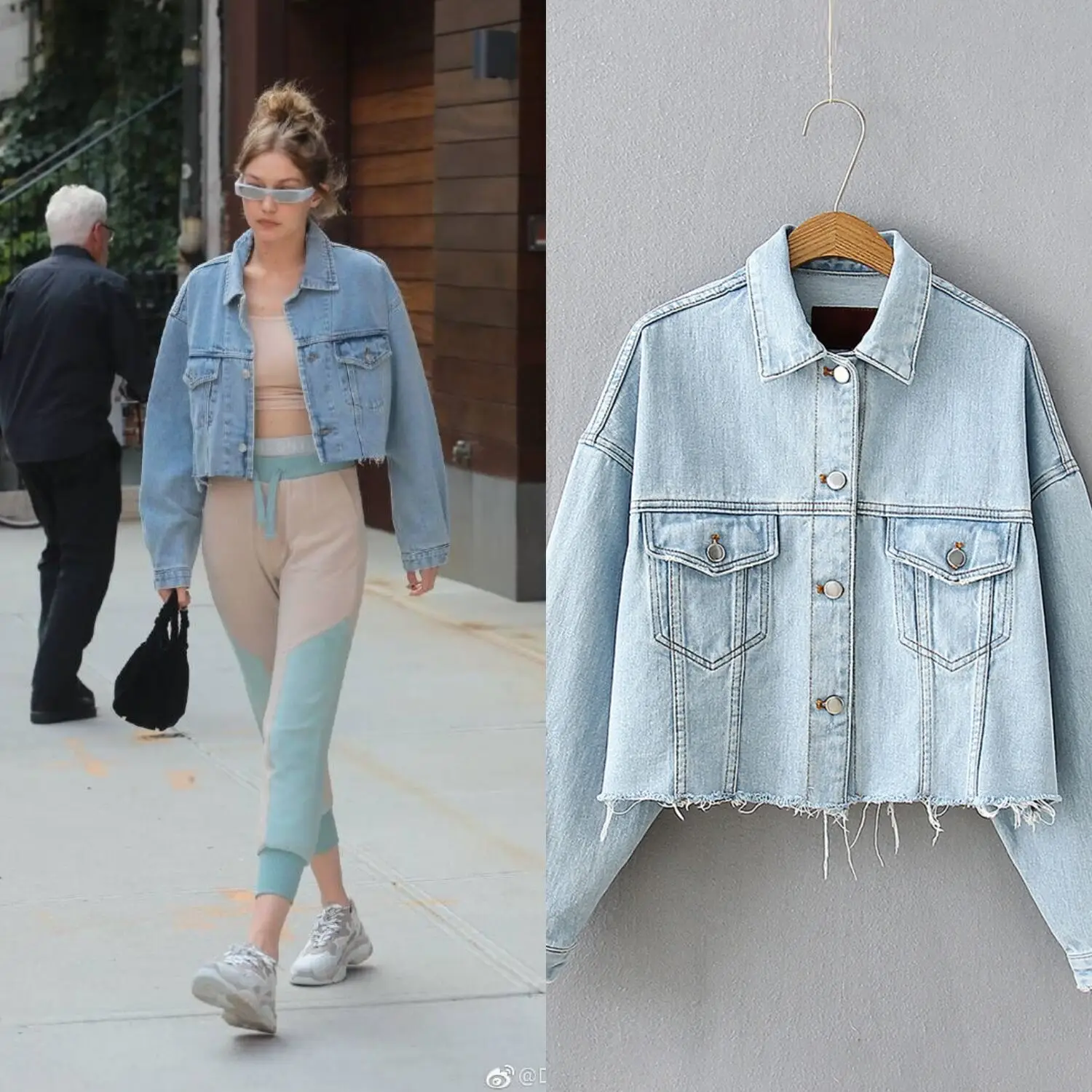 

Europe And America Daily Street Snap 2018 Autumn INS Short Loose Burrs Washing Denim Jacket WOMEN'S Coat Slimming