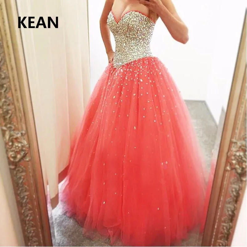 Оранжевые бальные платья Quinceanera без бретелек из тюля с кристаллами бисера