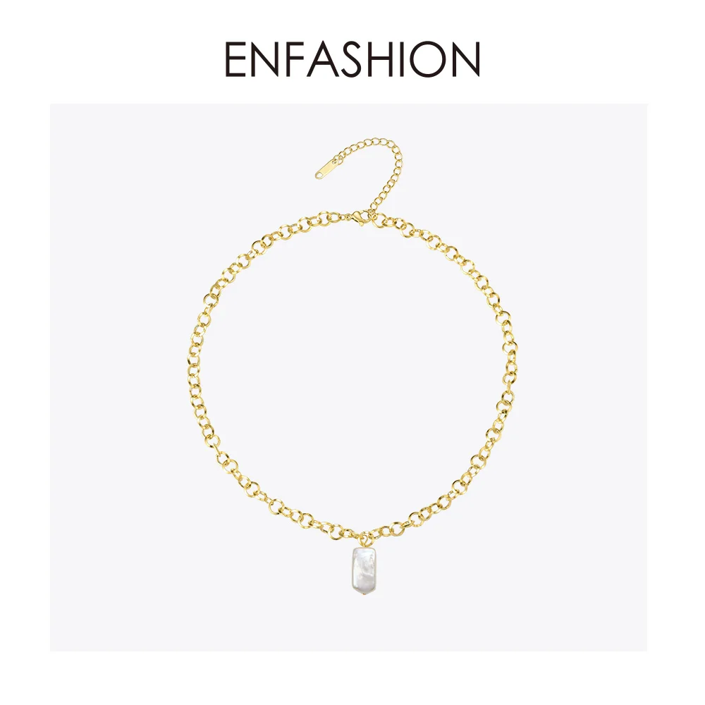ENFASHION, богемное ожерелье с цепочкой в виде раковины для женщин, золотой цвет, массивное натуральное жемчужное ожерелье, ювелирные изделия из нержавеющей стали P193025
