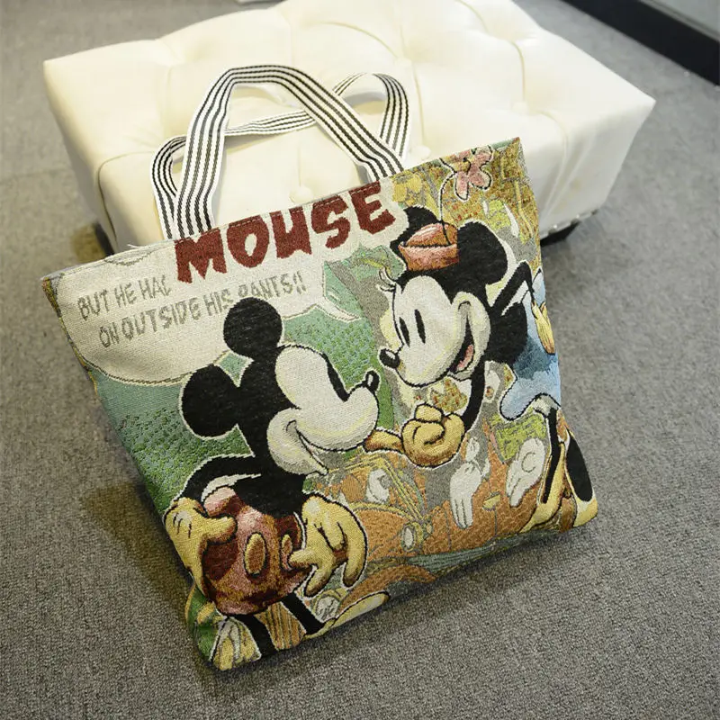 

Women Casual Canvas Shopping Shoulder Bags Tote Bags Gift Bag Large Capacity Cartoon Minnie Mouse Doraemon Bear for School Girl