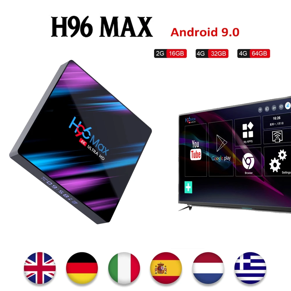 

H96 MAX RK3318 Youtube 4K Android 9.0 tv box 4G 64G 5G Wifi 4K H.265 pk Media player Free support one year IPTV